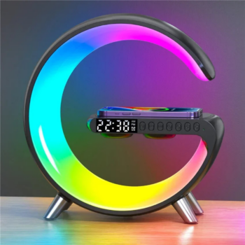 G Shaped LED RGB LIght Table Lamp Stand Alarm Bluetooth Speaker and Wireless Charges